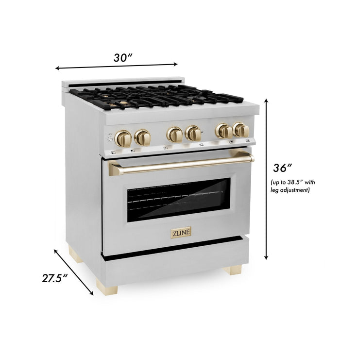 ZLINE 30" Autograph Edition, Dual Fuel Range, Gold Accents, RAZ-30-G