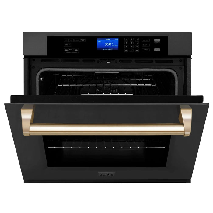 ZLINE 30" Autograph Edition Single Wall Oven with Self Clean and True Convection in Black Stainless Steel Gold Accent AWSZ-30-BS-G