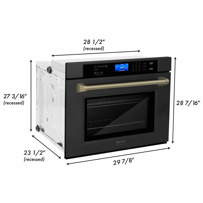 ZLINE 30" Autograph Edition Single Wall Oven with Self Clean and True Convection in Black Stainless Steel Gold Accent AWSZ-30-BS-G