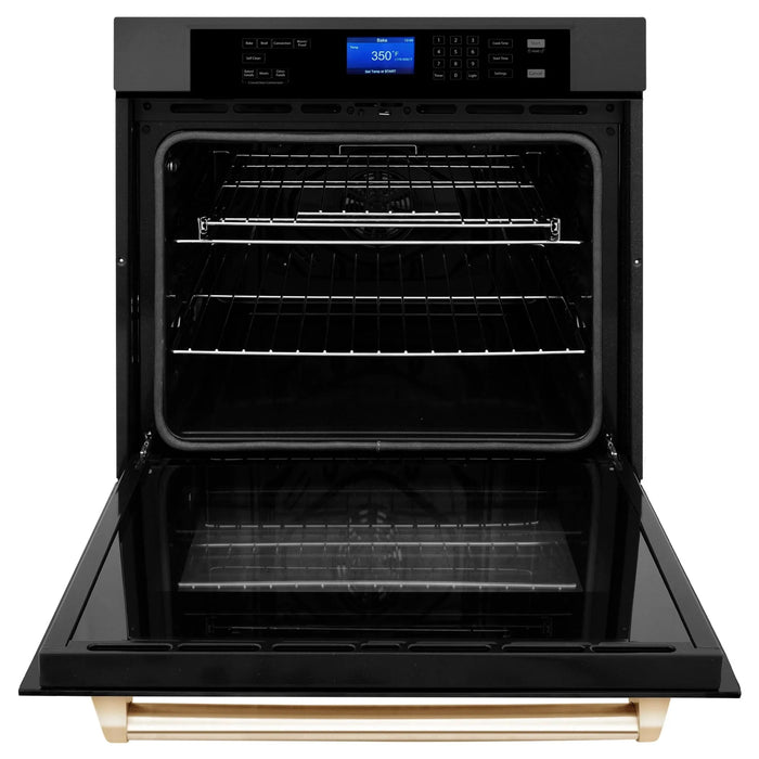 ZLINE 30" Autograph Edition Single Wall Oven with Self Clean and True Convection in Black Stainless Steel Gold Accent AWSZ-30-BS-G