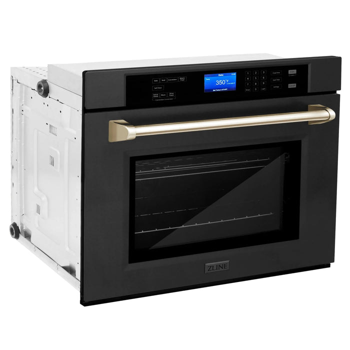 ZLINE 30" Autograph Edition Single Wall Oven with Self Clean and True Convection in Black Stainless Steel Gold Accent AWSZ-30-BS-G