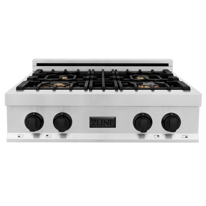 ZLINE 30" Autograph Porcelain Rangetop, Matte Black Accents, RTZ-30-MB