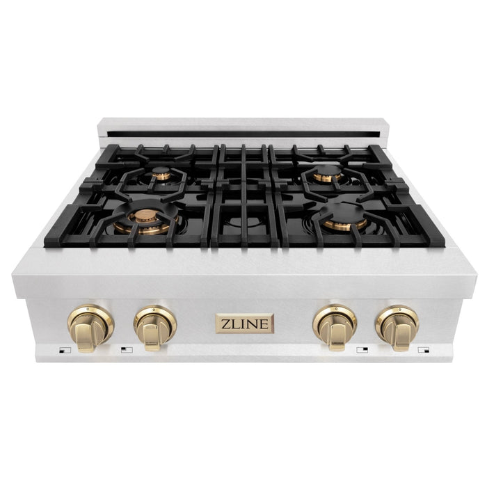 ZLINE 30" Autograph Rangetop, DuraSnow, Gold Accent, RTZ-30-G