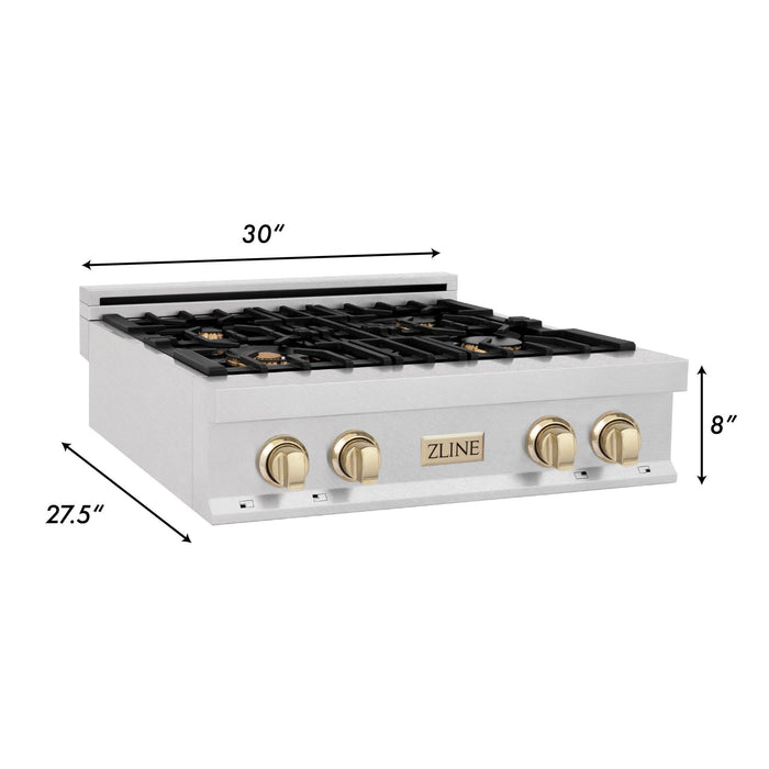 ZLINE 30" Autograph Rangetop, DuraSnow, Gold Accent, RTZ-30-G