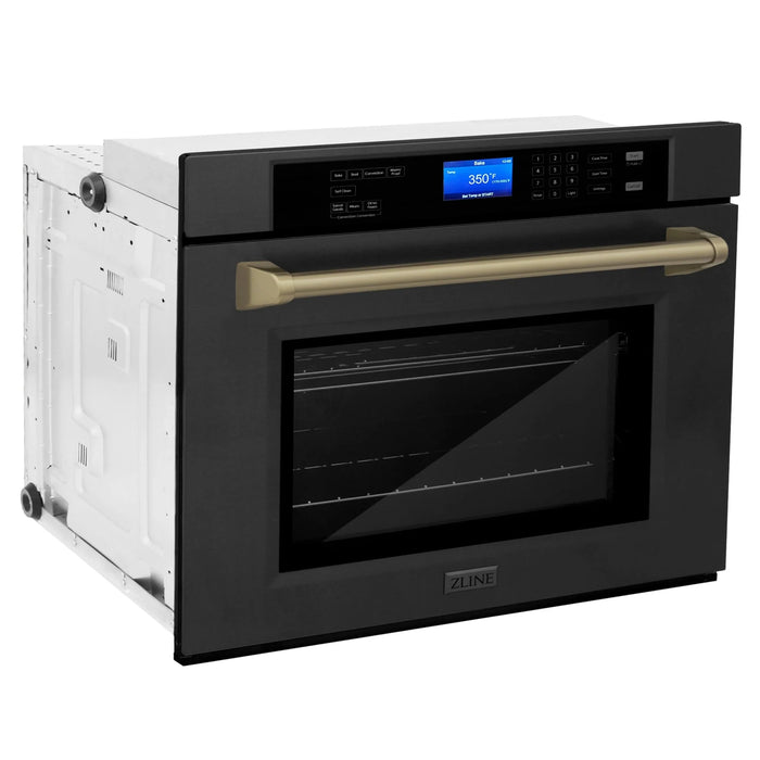ZLINE 30" Autograph Single Wall Oven with Self Clean and True Convection in Black Stainless Steel Champagne Bronze AWSZ-30-BS-CB