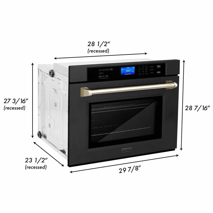 ZLINE 30" Autograph Single Wall Oven with Self Clean and True Convection in Black Stainless Steel Champagne Bronze AWSZ-30-BS-CB