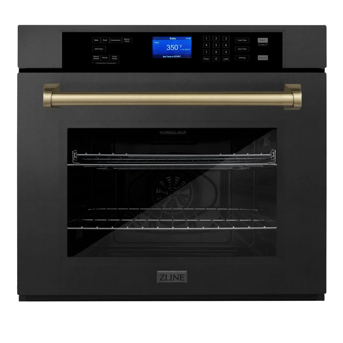 ZLINE 30" Autograph Single Wall Oven with Self Clean and True Convection in Black Stainless Steel Champagne Bronze AWSZ-30-BS-CB
