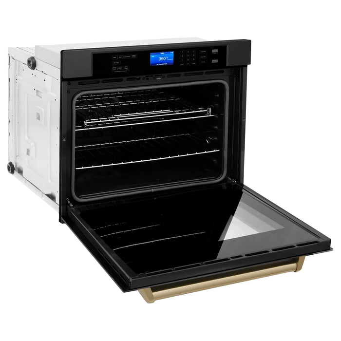 ZLINE 30" Autograph Single Wall Oven with Self Clean and True Convection in Black Stainless Steel Champagne Bronze AWSZ-30-BS-CB
