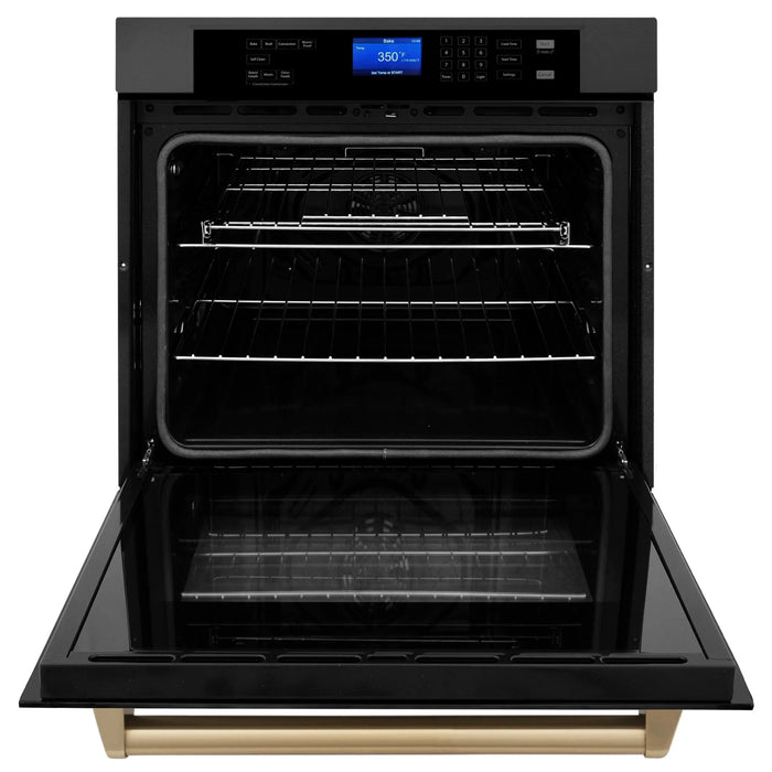 ZLINE 30" Autograph Single Wall Oven with Self Clean and True Convection in Black Stainless Steel Champagne Bronze AWSZ-30-BS-CB