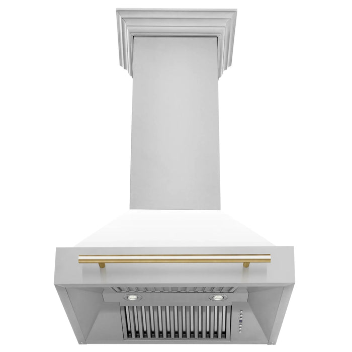 ZLINE 30" Autograph Stainless Wall Range Hood, White, 8654STZ-WM30-G