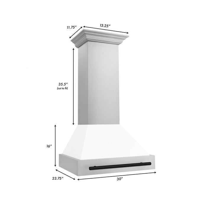 ZLINE 30" Autograph Stainless Wall Range Hood, White, 8654STZ-WM30-MB