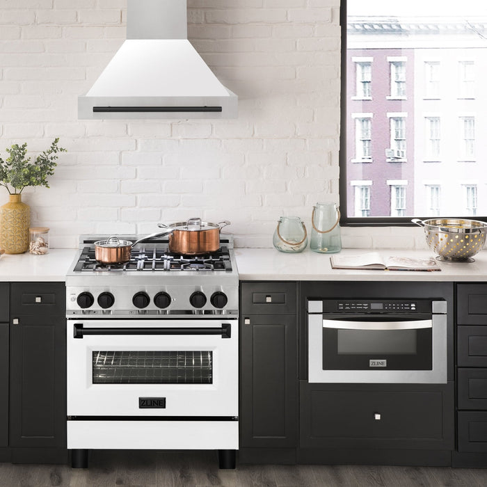 ZLINE 30" Autograph Stainless Wall Range Hood, White, 8654STZ-WM30-MB