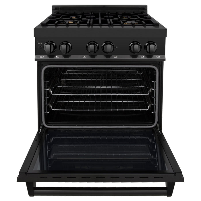 ZLINE 30" Black Stainless, Gas/Electric Oven, Brass Burners, RAB-BR-30