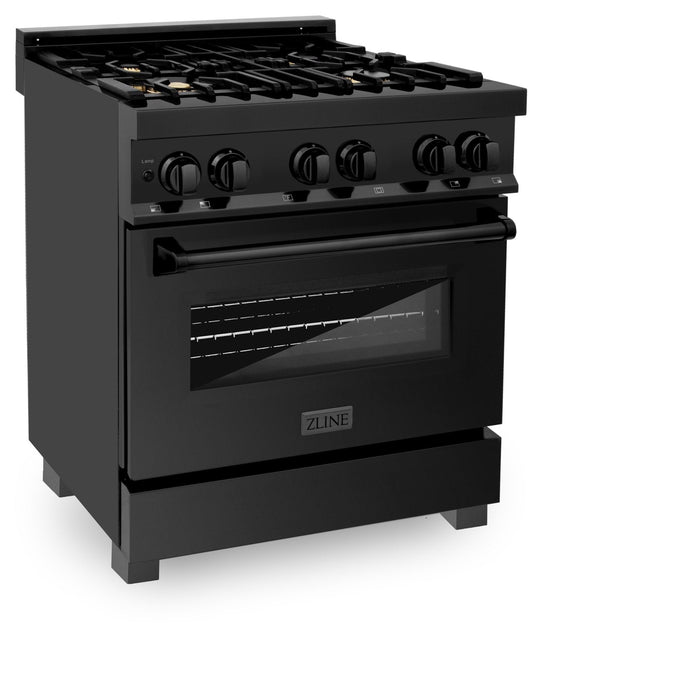 ZLINE 30" Black Stainless, Gas/Electric Oven, Brass Burners, RAB-BR-30