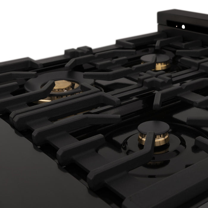 ZLINE 30" Black Stainless, Gas/Electric Oven, Brass Burners, RAB-BR-30