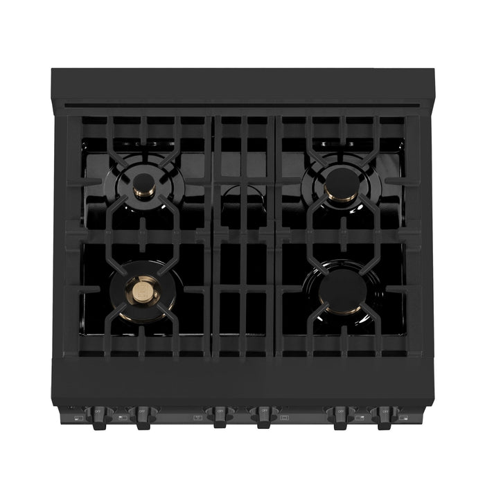 ZLINE 30" Black Stainless, Gas/Electric Oven, Brass Burners, RAB-BR-30