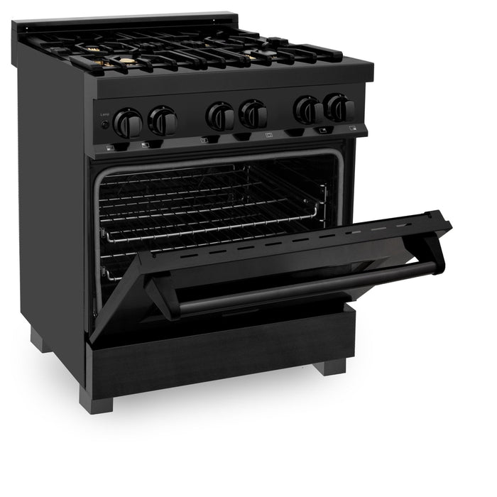 ZLINE 30" Black Stainless, Gas/Electric Oven, Brass Burners, RAB-BR-30