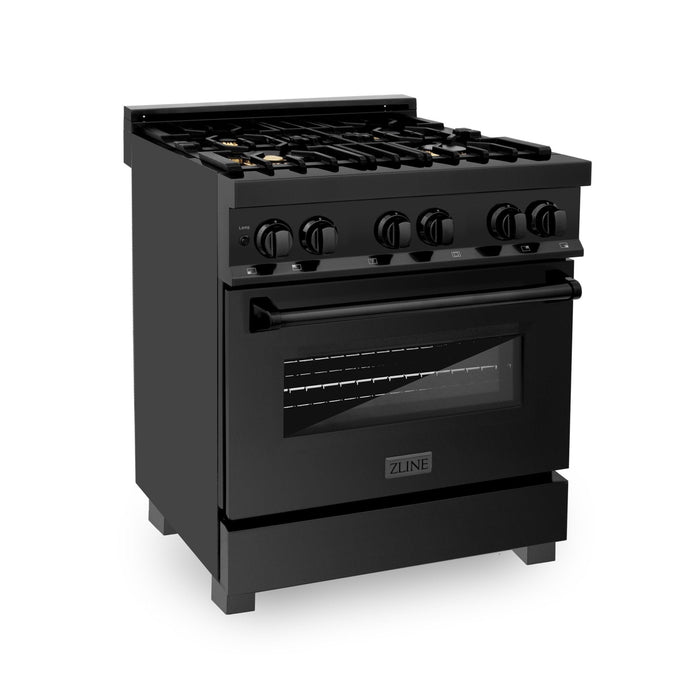 ZLINE 30" Black Stainless, Gas/Electric Oven, Brass Burners, RAB-BR-30