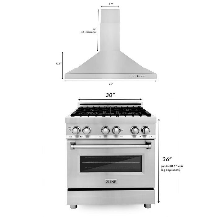 ZLINE 30" Bundle Range RA30 &  Wall Range Hood KB-30, 2KP-RARH30