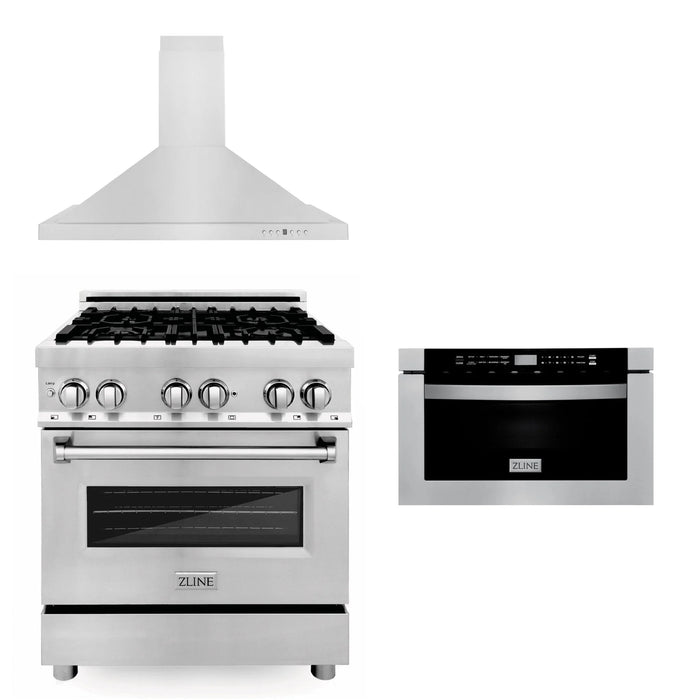 ZLINE 30" Bundled Stainless Dual Range, Range Hood, Microwave, 3KP-RARH30-MW