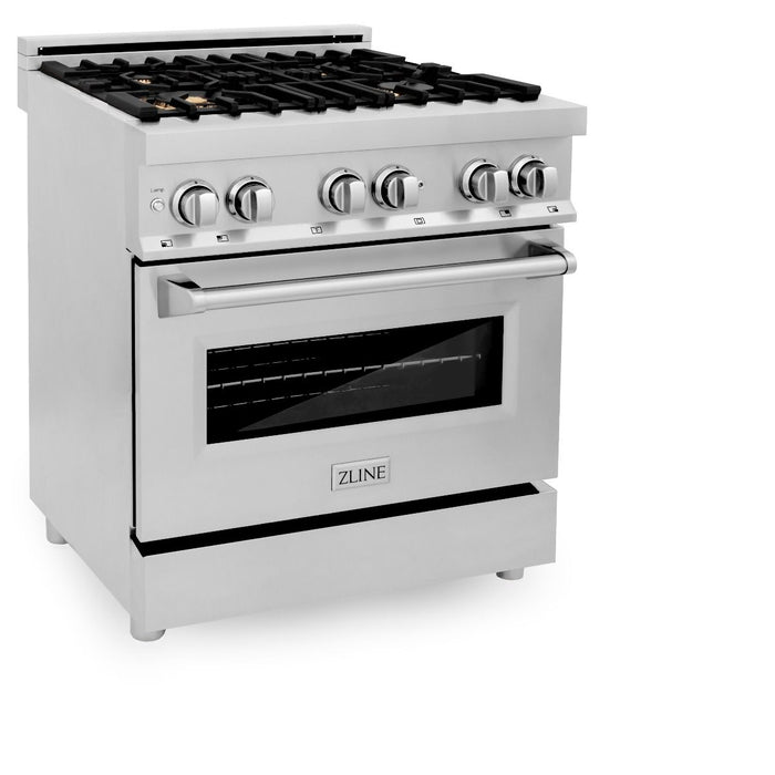 ZLINE 30" Dual Fuel Oven Range, Stainless Steel, Brass Burners, RA-BR-30