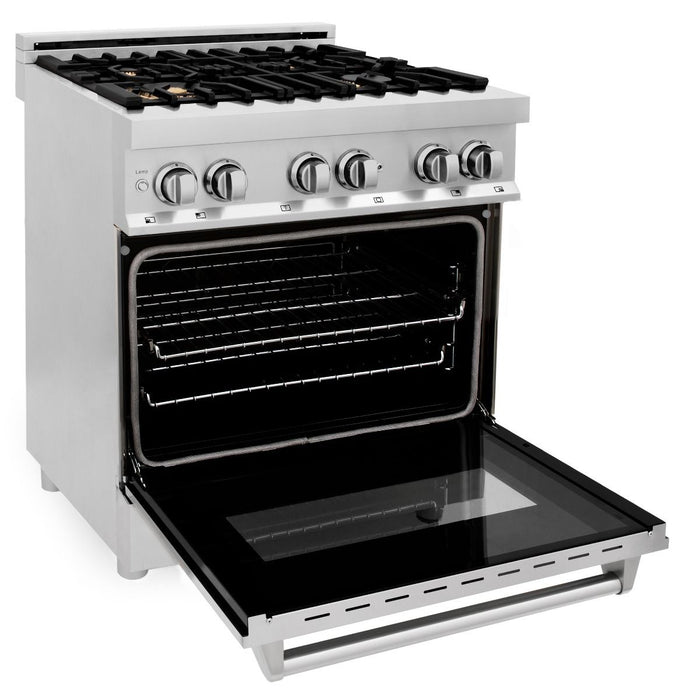 ZLINE 30" Dual Fuel Oven Range, Stainless Steel, Brass Burners, RA-BR-30