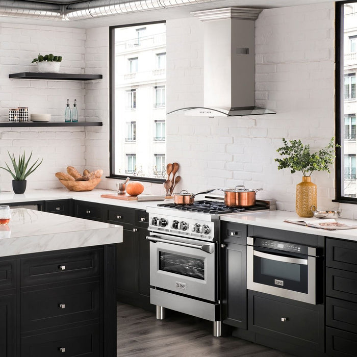 ZLINE 30" Dual Fuel Oven Range, Stainless Steel, Brass Burners, RA-BR-30