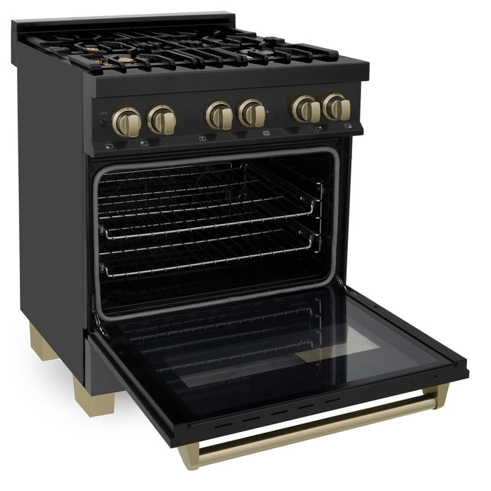 ZLINE 30" Dual Fuel Range, Black Stainless, Champagne Bronze, RABZ-30-CB