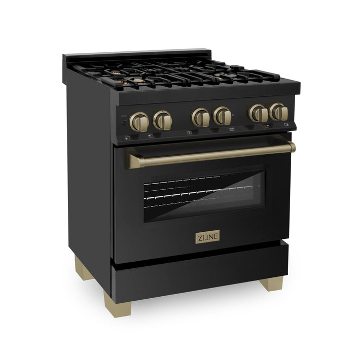 ZLINE 30" Dual Fuel Range, Black Stainless, Champagne Bronze, RABZ-30-CB