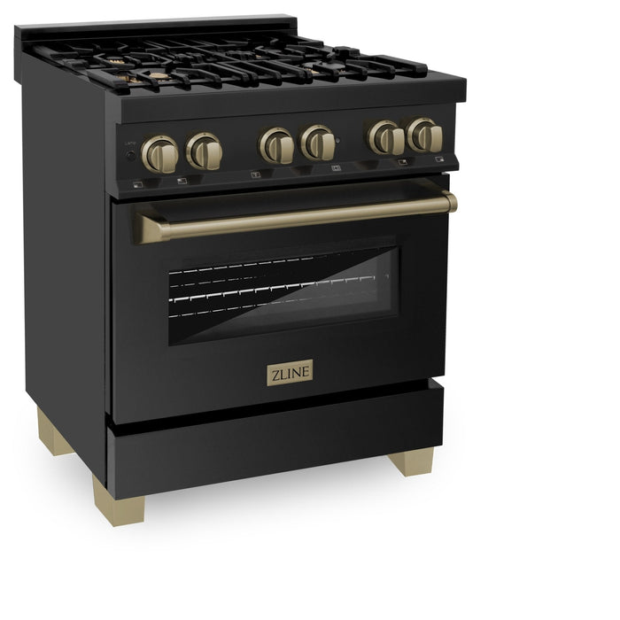 ZLINE 30" Dual Fuel Range, Black Stainless, Champagne Bronze, RABZ-30-CB