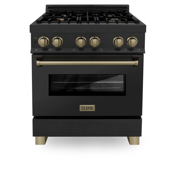 ZLINE 30" Dual Fuel Range, Black Stainless, Champagne Bronze, RABZ-30-CB
