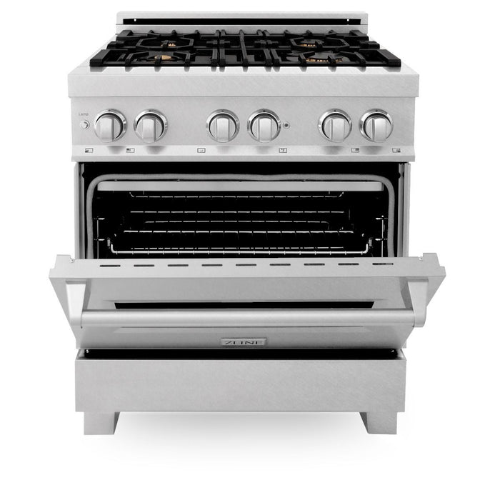 ZLINE 30" Dual Fuel Range, DuraSnow, Stainless, Brass Burners, RAS-SN-BR-30