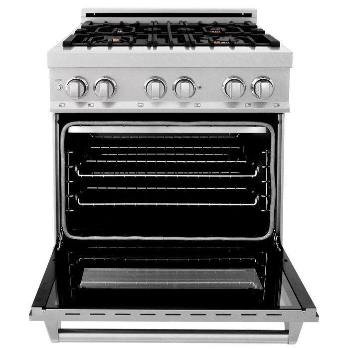 ZLINE 30" Dual Fuel Range, DuraSnow, Stainless, Brass Burners, RAS-SN-BR-30