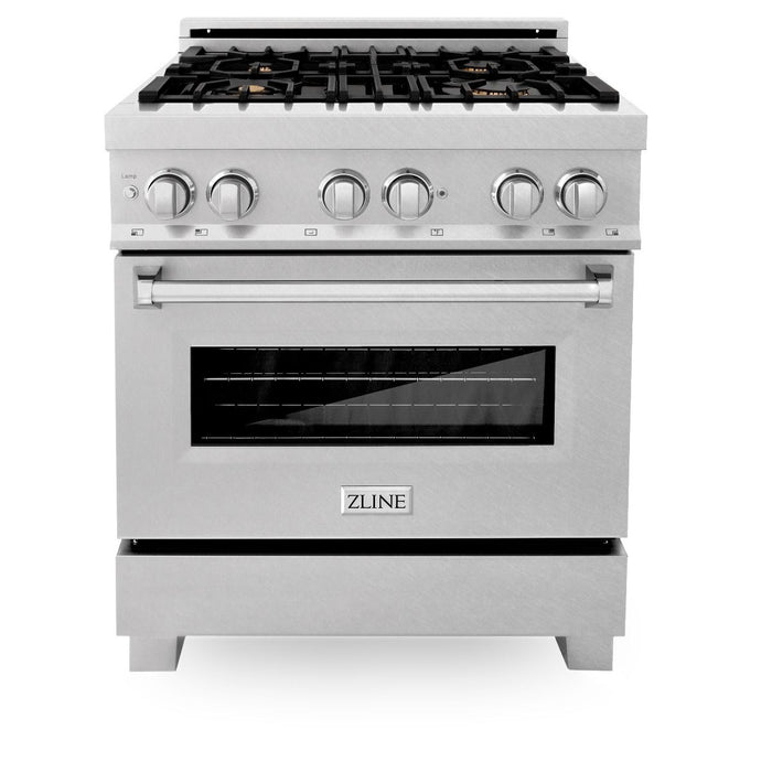 ZLINE 30" Dual Fuel Range, DuraSnow, Stainless, Brass Burners, RAS-SN-BR-30