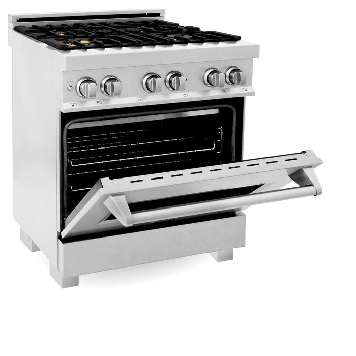 ZLINE 30" Dual Fuel Range, DuraSnow, Stainless, Brass Burners, RAS-SN-BR-30
