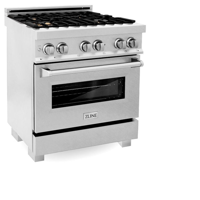 ZLINE 30" Dual Fuel Range, DuraSnow, Stainless, Brass Burners, RAS-SN-BR-30