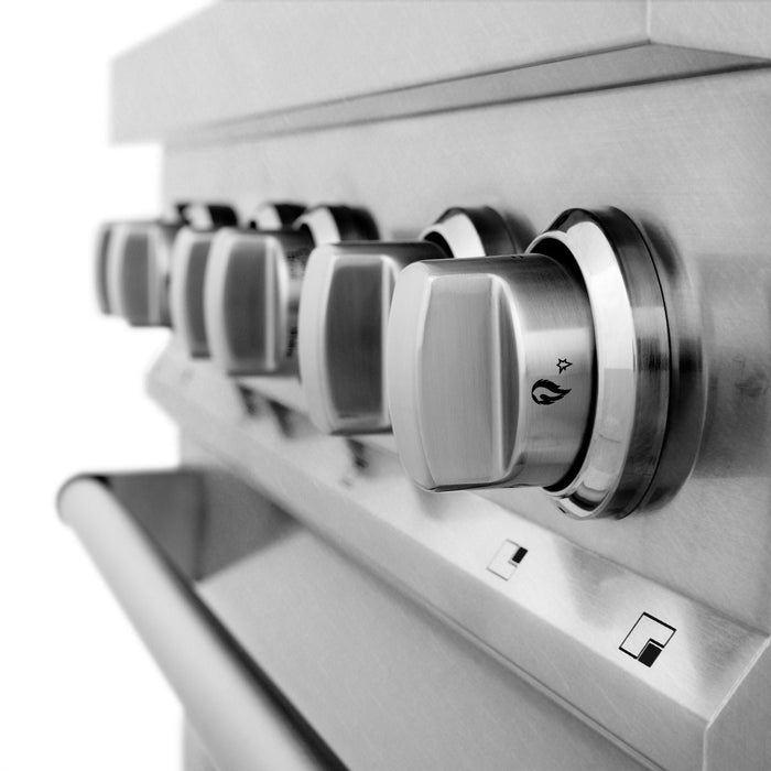 ZLINE 30" Dual Fuel Range, DuraSnow, Stainless, Brass Burners, RAS-SN-BR-30