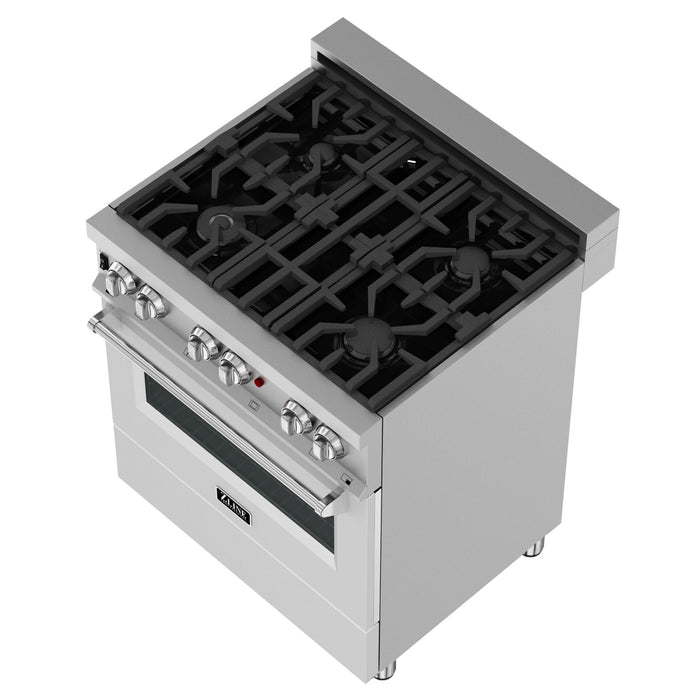 ZLINE 30" Dual Fuel Range, DuraSnow, Stainless, White Matte Door, RAS-WM-30