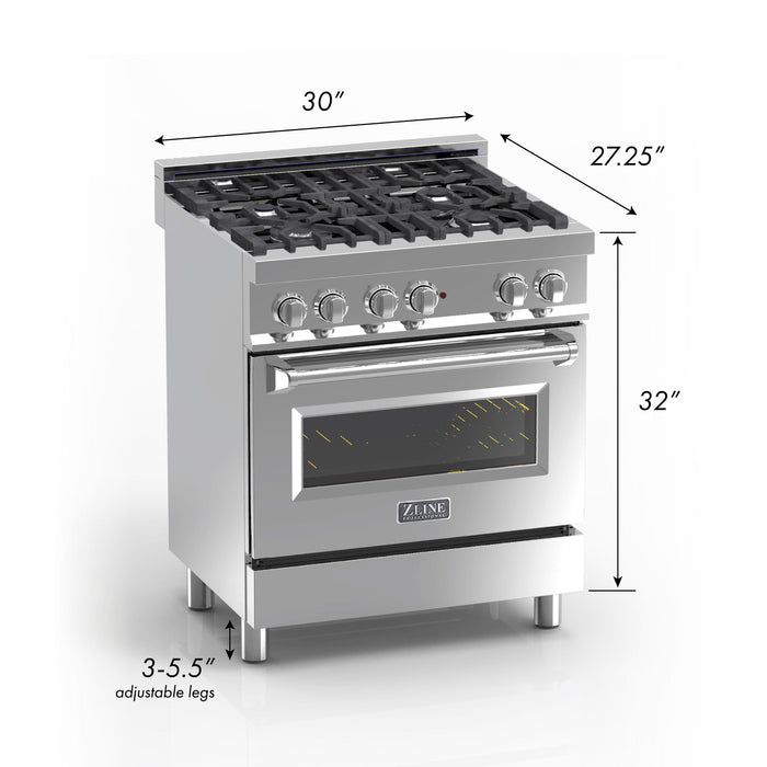 ZLINE 30" Dual Fuel Range, DuraSnow, Stainless, White Matte Door, RAS-WM-30