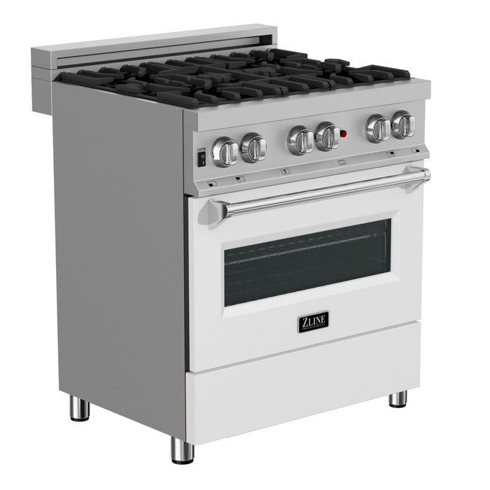 ZLINE 30" Dual Fuel Range, DuraSnow, Stainless, White Matte Door, RAS-WM-30