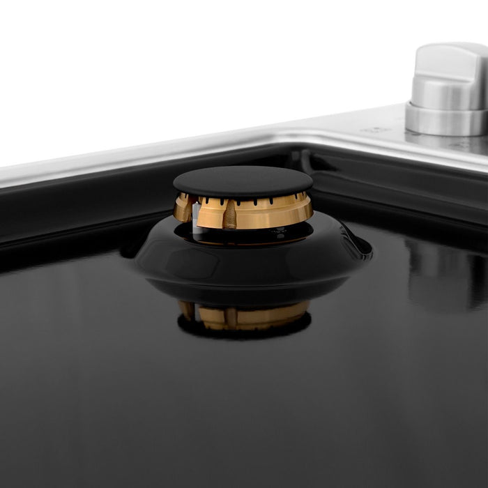 ZLINE 30" Gas Cooktop with 4 Gas Brass Burners and Black Porcelain Top RC-BR-30-PBT