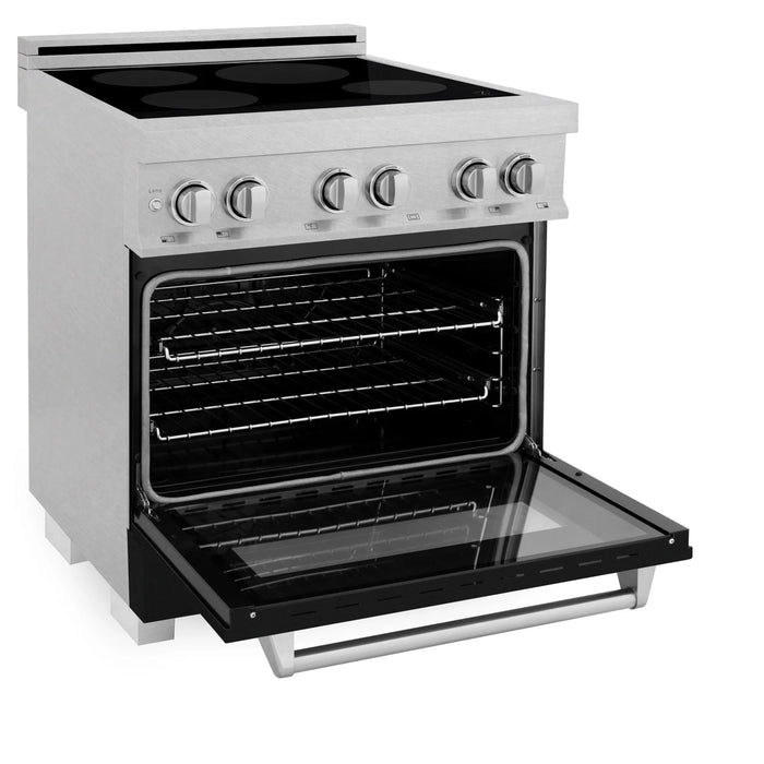 ZLINE 30" Induction Range in DuraSnow with a 4 Element Stove and Electric Oven RAINDS-BLM-30