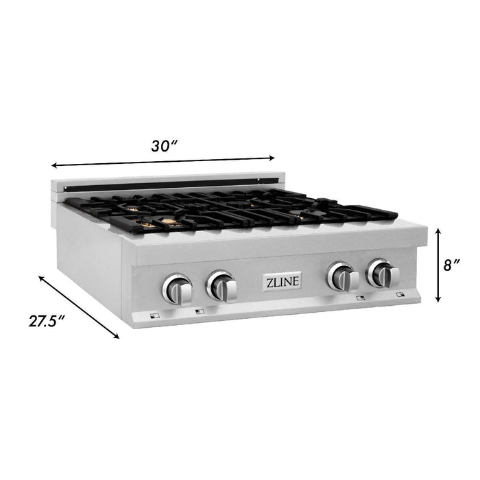 ZLINE 30" Porcelain Rangetop, DuraSnow®, 4 Brass Burners, RTS-BR-30