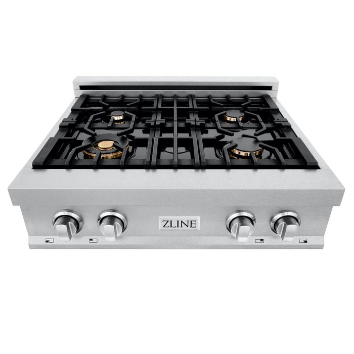 ZLINE 30" Porcelain Rangetop, DuraSnow®, 4 Brass Burners, RTS-BR-30