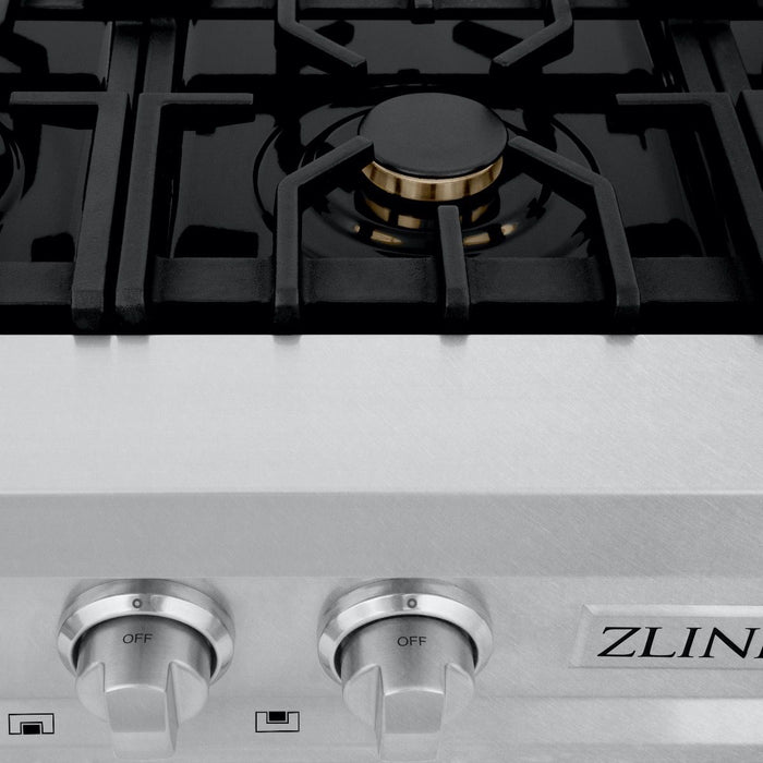 ZLINE 30" Porcelain Rangetop, DuraSnow®, 4 Brass Burners, RTS-BR-30