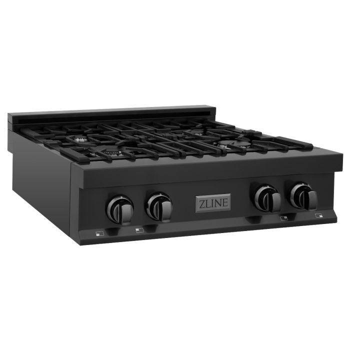 ZLINE 30" Porcelain Rangetop in Black Stainless, 4 Gas Burners, RTB-30