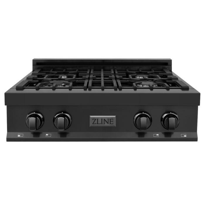 ZLINE 30" Porcelain Rangetop in Black Stainless, 4 Gas Burners, RTB-30