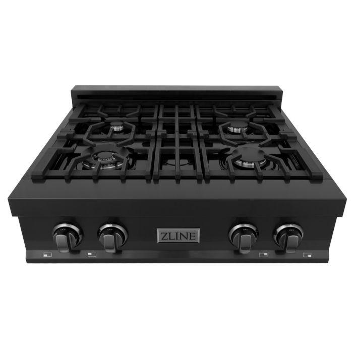 ZLINE 30" Porcelain Rangetop in Black Stainless, 4 Gas Burners, RTB-30