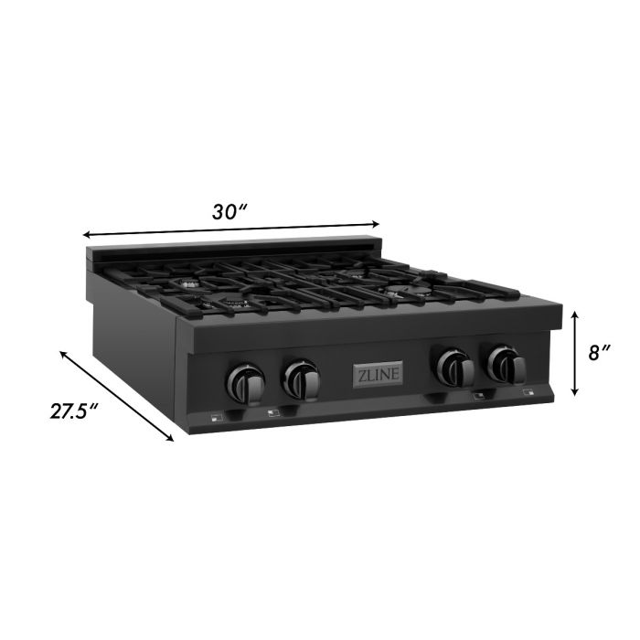 ZLINE 30" Porcelain Rangetop in Black Stainless, 4 Gas Burners, RTB-30