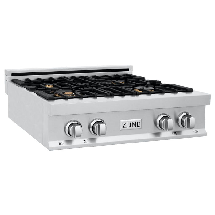 ZLINE 30" Porcelain Rangetop With 4 Gas Brass Burners, RT-BR-30